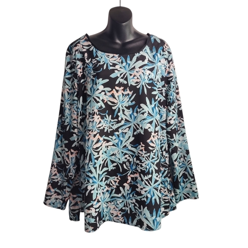 Jaclyn Smith Top Women Floral Print/Long Sleeve/Scalloped Neck Pullover Size XXL